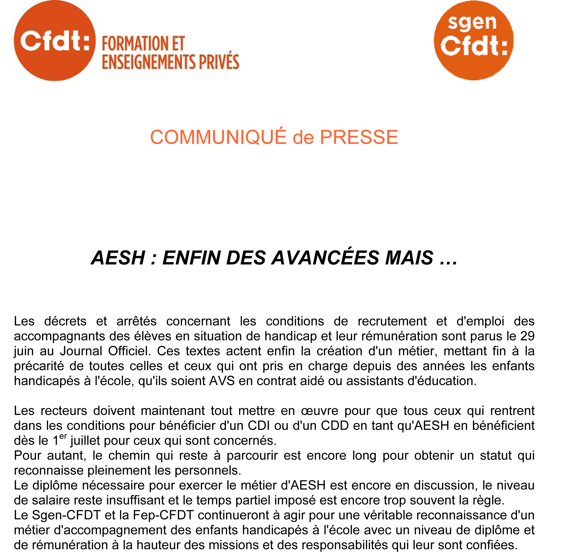 communiqué de presse 2 juillet - AESH